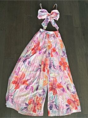 Lilly's Kloset Beach Tropical Resort Floral Top and Pants 2 piece Set, Small
